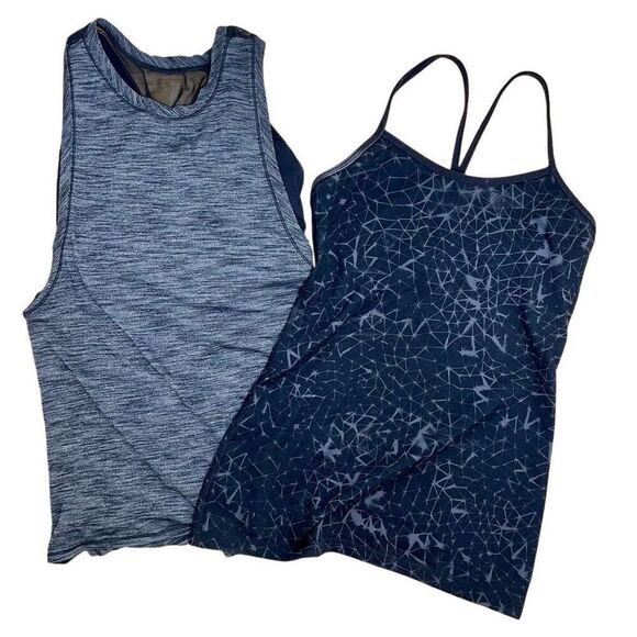 Lululemon Tank Lot Power Y & Crew Built In Bra Top 4 6 Gray Black Workout Gym - Picture 1 of 11